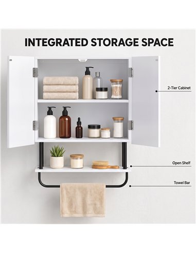 HOMCOM Bathroom Wall Cabinet Modern Space Saver Wall Mounted Cabinet Doors Storage White