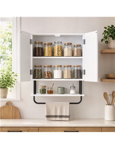 HOMCOM Bathroom Wall Cabinet Modern Space Saver Wall Mounted Cabinet Doors Storage White