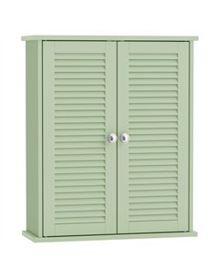 HOMCOM Bathroom Cabinet, Bathroom Wall Cabinet with Louvered Doors and Adjustable Shelf Storage for Kitchen, Light Green