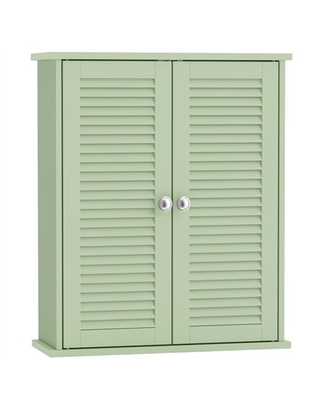 HOMCOM Bathroom Cabinet, Bathroom Wall Cabinet with Louvered Doors and Adjustable Shelf Storage for Kitchen, Light Green - pic 206577 | FastDaddyshop