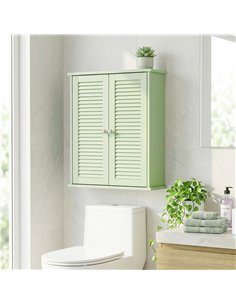 HOMCOM Bathroom Cabinet, Bathroom Wall Cabinet with Louvered Doors and Adjustable Shelf Storage for Kitchen, Light Green 2