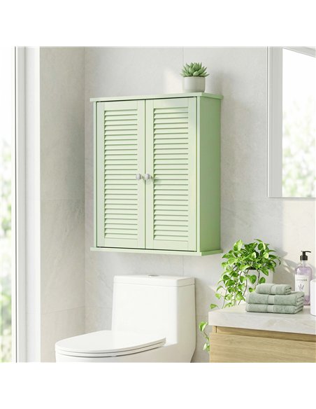 HOMCOM Bathroom Cabinet, Bathroom Wall Cabinet with Louvered Doors and Adjustable Shelf Storage for Kitchen, Light Green - pic 206578 | FastDaddyshop