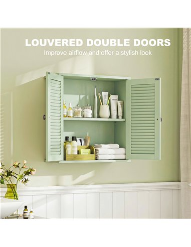 HOMCOM Bathroom Cabinet, Bathroom Wall Cabinet with Louvered Doors and Adjustable Shelf Storage for Kitchen, Light Green