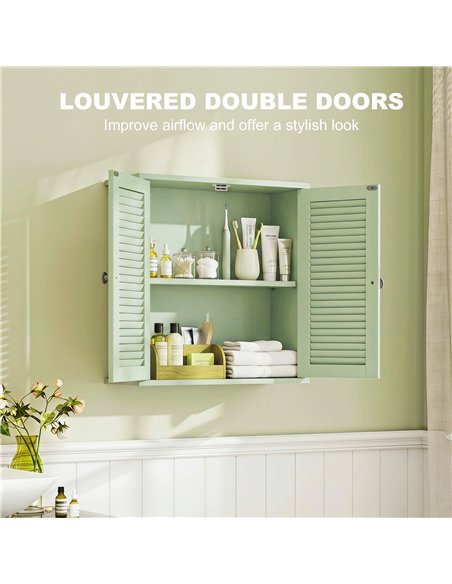 HOMCOM Bathroom Cabinet, Bathroom Wall Cabinet with Louvered Doors and Adjustable Shelf Storage for Kitchen, Light Green - pic 206580 | FastDaddyshop