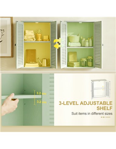 HOMCOM Bathroom Cabinet, Bathroom Wall Cabinet with Louvered Doors and Adjustable Shelf Storage for Kitchen, Light Green