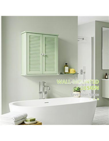 HOMCOM Bathroom Cabinet, Bathroom Wall Cabinet with Louvered Doors and Adjustable Shelf Storage for Kitchen, Light Green