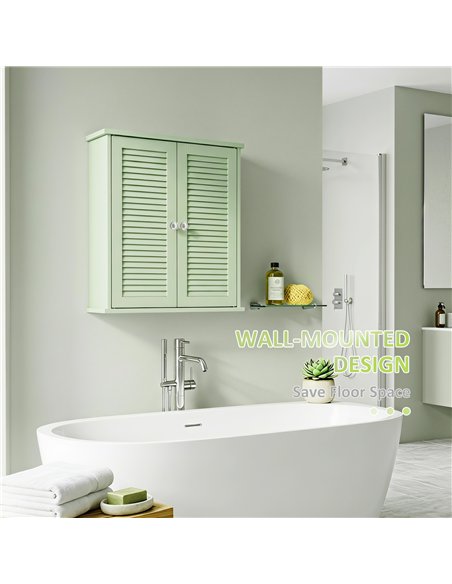 HOMCOM Bathroom Cabinet, Bathroom Wall Cabinet with Louvered Doors and Adjustable Shelf Storage for Kitchen, Light Green - pic 206582 | FastDaddyshop