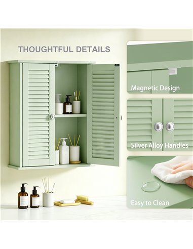 HOMCOM Bathroom Cabinet, Bathroom Wall Cabinet with Louvered Doors and Adjustable Shelf Storage for Kitchen, Light Green