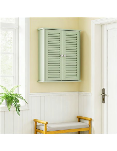 HOMCOM Bathroom Cabinet, Bathroom Wall Cabinet with Louvered Doors and Adjustable Shelf Storage for Kitchen, Light Green - pic 206584 | FastDaddyshop