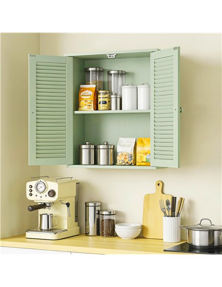 HOMCOM Bathroom Cabinet, Bathroom Wall Cabinet with Louvered Doors and Adjustable Shelf Storage for Kitchen, Light Green - pic 206585 | FastDaddyshop