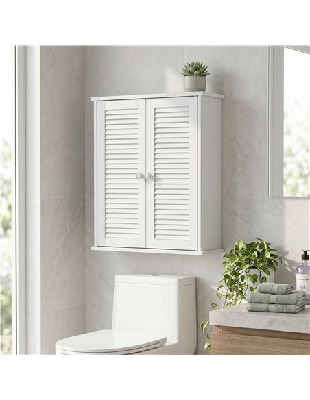 HOMCOM Bathroom Cabinet, Bathroom Wall Cabinet with Louvered Doors and Adjustable Shelf Storage for Kitchen, White - pic 206587 | FastDaddyshop