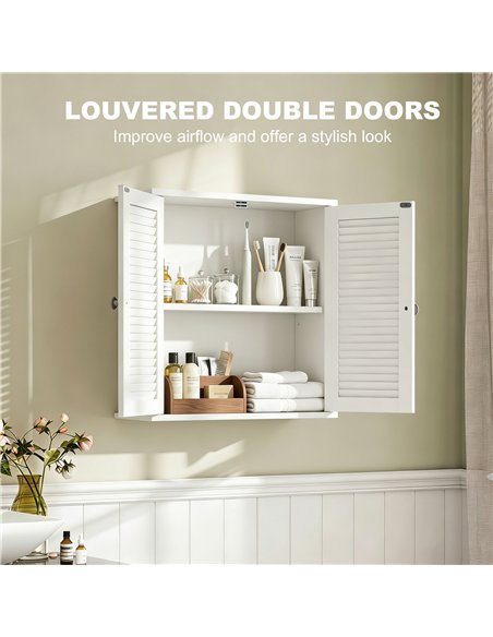HOMCOM Bathroom Cabinet, Bathroom Wall Cabinet with Louvered Doors and Adjustable Shelf Storage for Kitchen, White - pic 206589 | FastDaddyshop