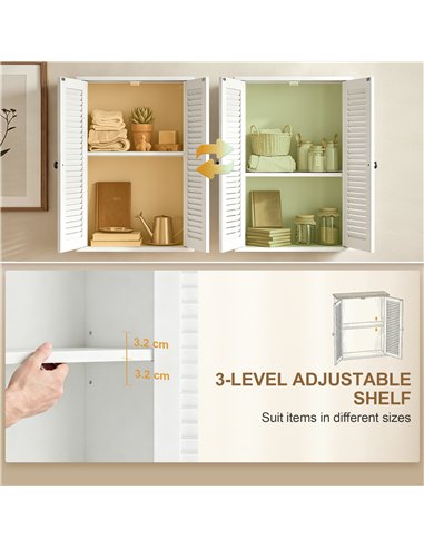 HOMCOM Bathroom Cabinet, Bathroom Wall Cabinet with Louvered Doors and Adjustable Shelf Storage for Kitchen, White