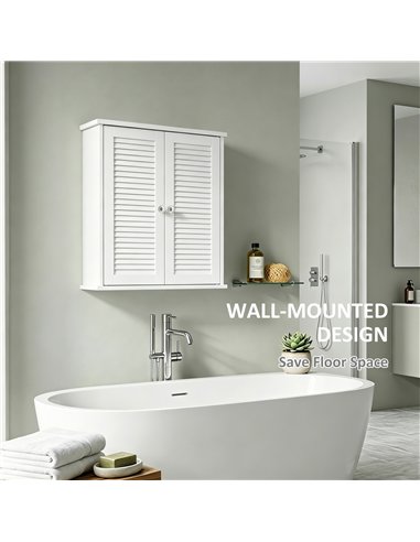 HOMCOM Bathroom Cabinet, Bathroom Wall Cabinet with Louvered Doors and Adjustable Shelf Storage for Kitchen, White