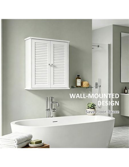 HOMCOM Bathroom Cabinet, Bathroom Wall Cabinet with Louvered Doors and Adjustable Shelf Storage for Kitchen, White - pic 206591 | FastDaddyshop