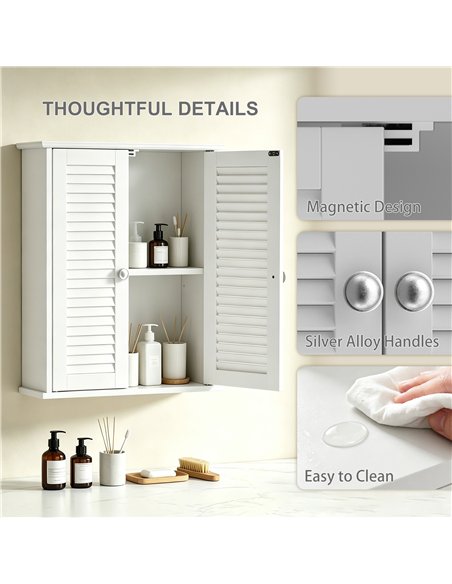 HOMCOM Bathroom Cabinet, Bathroom Wall Cabinet with Louvered Doors and Adjustable Shelf Storage for Kitchen, White - pic 206592 | FastDaddyshop