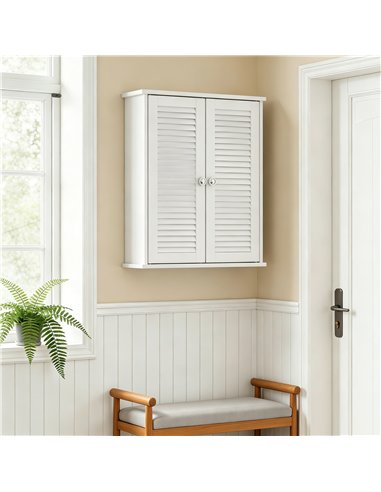 HOMCOM Bathroom Cabinet, Bathroom Wall Cabinet with Louvered Doors and Adjustable Shelf Storage for Kitchen, White