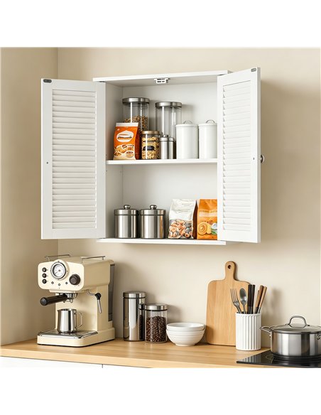 HOMCOM Bathroom Cabinet, Bathroom Wall Cabinet with Louvered Doors and Adjustable Shelf Storage for Kitchen, White - pic 206594 | FastDaddyshop
