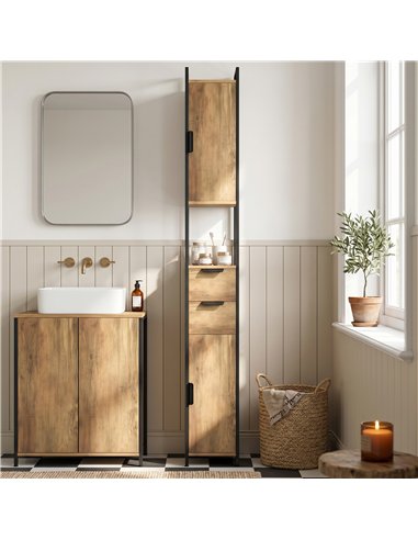 HOMCOM Freestanding Bathroom Cabinet, Tall Bathroom Storage Cabinet with Drawers and Shelves, Linen Storage, Brown