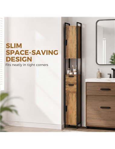 HOMCOM Freestanding Bathroom Cabinet, Tall Bathroom Storage Cabinet with Drawers and Shelves, Linen Storage, Brown