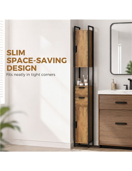HOMCOM Freestanding Bathroom Cabinet, Tall Bathroom Storage Cabinet with Drawers and Shelves, Linen Storage, Brown - pic 206598 | FastDaddyshop