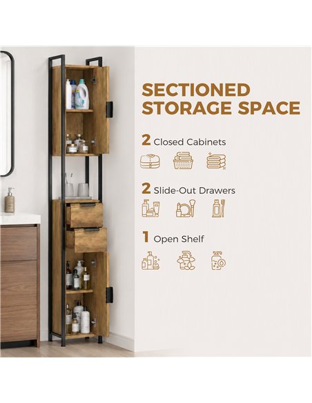 HOMCOM Freestanding Bathroom Cabinet, Tall Bathroom Storage Cabinet with Drawers and Shelves, Linen Storage, Brown - pic 206599 | FastDaddyshop