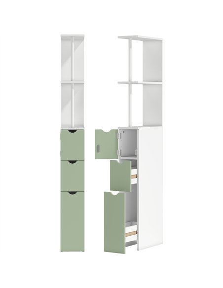 HOMCOM Slim Bathroom Storage Cabinet, Tall Bathroom Floor Cabinet with 2-Tier Shelf and 2 Drawers, White and Light Green - pic 206604 | FastDaddyshop