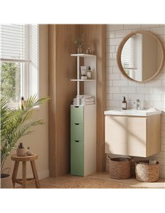 HOMCOM Slim Bathroom Storage Cabinet, Tall Bathroom Floor Cabinet with 2-Tier Shelf and 2 Drawers, White and Light Green 2