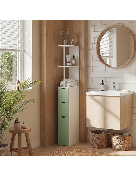 HOMCOM Slim Bathroom Storage Cabinet, Tall Bathroom Floor Cabinet with 2-Tier Shelf and 2 Drawers, White and Light Green - pic 206605 | FastDaddyshop