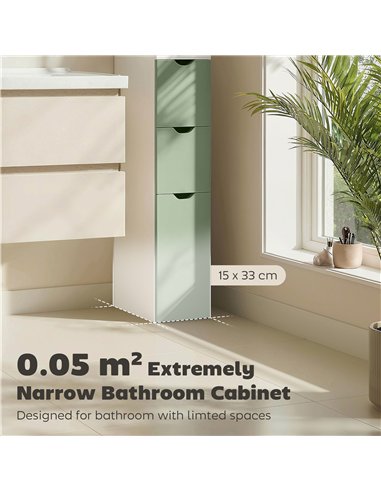 HOMCOM Slim Bathroom Storage Cabinet, Tall Bathroom Floor Cabinet with 2-Tier Shelf and 2 Drawers, White and Light Green