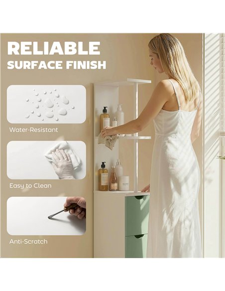 HOMCOM Slim Bathroom Storage Cabinet, Tall Bathroom Floor Cabinet with 2-Tier Shelf and 2 Drawers, White and Light Green - pic 206609 | FastDaddyshop