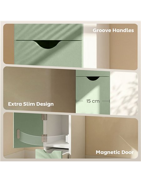 HOMCOM Slim Bathroom Storage Cabinet, Tall Bathroom Floor Cabinet with 2-Tier Shelf and 2 Drawers, White and Light Green - pic 206610 | FastDaddyshop