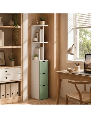 HOMCOM Slim Bathroom Storage Cabinet, Tall Bathroom Floor Cabinet with 2-Tier Shelf and 2 Drawers, White and Light Green