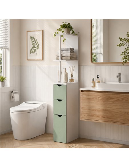 HOMCOM Slim Bathroom Storage Cabinet, Tall Bathroom Floor Cabinet with 2-Tier Shelf and 2 Drawers, White and Light Green - pic 206612 | FastDaddyshop