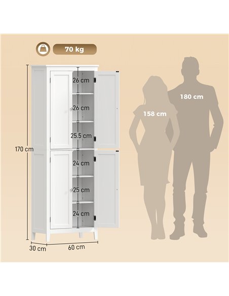 HOMCOM 170 cm Tall Bathroom Storage Cabinet, Freestanding Narrow Bathroom Cabinet with Adjustable Shelves for Laundry Room - pic 206615 | FastDaddyshop
