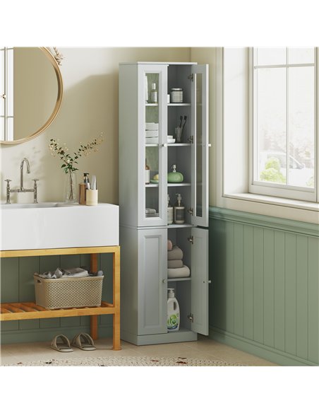 HOMCOM Tall Bathroom Storage Cabinet, 6-Tier Slim Bathroom Cabinet with Adjustable Shelf, 4 Soft-Close Doors, Dusty Blue - pic 206623 | FastDaddyshop