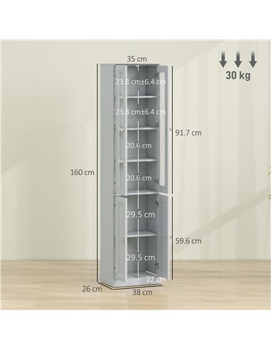 HOMCOM Tall Bathroom Storage Cabinet, 6-Tier Slim Bathroom Cabinet with Adjustable Shelf, 4 Soft-Close Doors, Dusty Blue