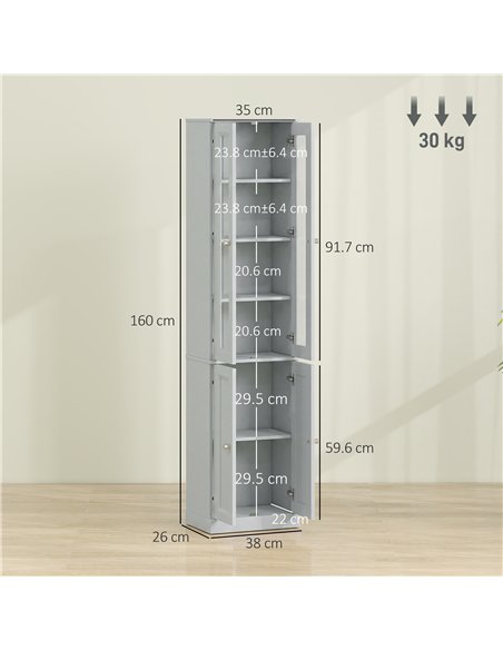 HOMCOM Tall Bathroom Storage Cabinet, 6-Tier Slim Bathroom Cabinet with Adjustable Shelf, 4 Soft-Close Doors, Dusty Blue - pic 206624 | FastDaddyshop