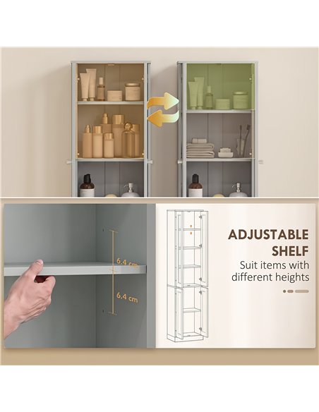 HOMCOM Tall Bathroom Storage Cabinet, 6-Tier Slim Bathroom Cabinet with Adjustable Shelf, 4 Soft-Close Doors, Dusty Blue - pic 206625 | FastDaddyshop