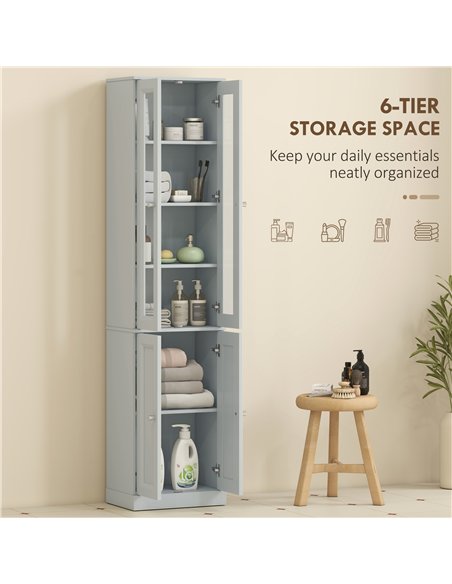 HOMCOM Tall Bathroom Storage Cabinet, 6-Tier Slim Bathroom Cabinet with Adjustable Shelf, 4 Soft-Close Doors, Dusty Blue - pic 206626 | FastDaddyshop