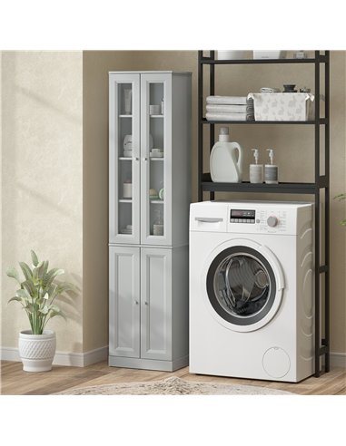HOMCOM Tall Bathroom Storage Cabinet, 6-Tier Slim Bathroom Cabinet with Adjustable Shelf, 4 Soft-Close Doors, Dusty Blue