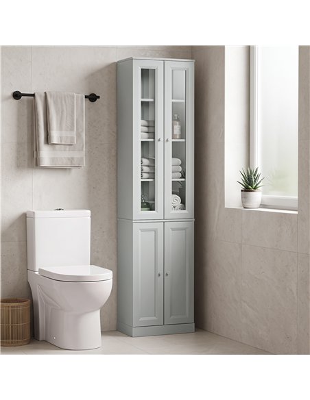 HOMCOM Tall Bathroom Storage Cabinet, 6-Tier Slim Bathroom Cabinet with Adjustable Shelf, 4 Soft-Close Doors, Dusty Blue - pic 206630 | FastDaddyshop