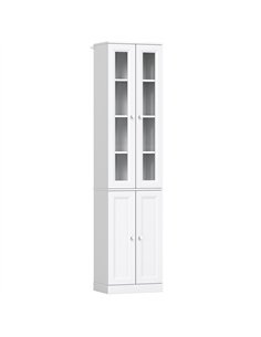 HOMCOM Tall Bathroom Storage Cabinet, 6-Tier Slim Bathroom Cabinet with Adjustable Shelf, 4 Soft-Close Doors, White