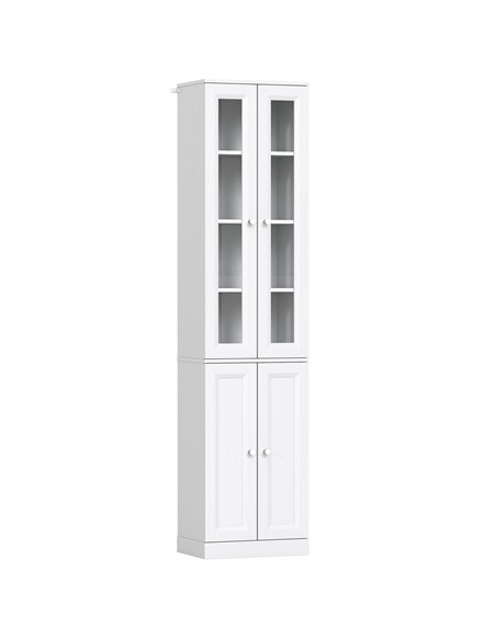 HOMCOM Tall Bathroom Storage Cabinet, 6-Tier Slim Bathroom Cabinet with Adjustable Shelf, 4 Soft-Close Doors, White - pic 206631 | FastDaddyshop