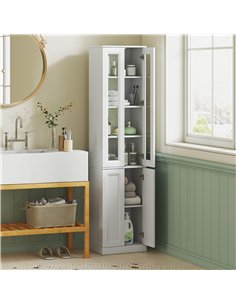 HOMCOM Tall Bathroom Storage Cabinet, 6-Tier Slim Bathroom Cabinet with Adjustable Shelf, 4 Soft-Close Doors, White 2