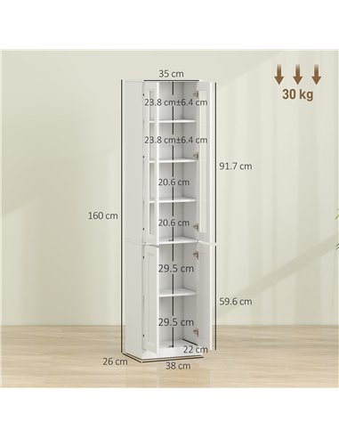 HOMCOM Tall Bathroom Storage Cabinet, 6-Tier Slim Bathroom Cabinet with Adjustable Shelf, 4 Soft-Close Doors, White