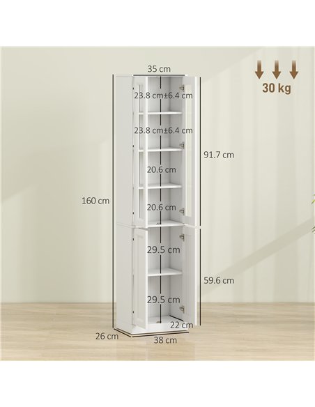 HOMCOM Tall Bathroom Storage Cabinet, 6-Tier Slim Bathroom Cabinet with Adjustable Shelf, 4 Soft-Close Doors, White - pic 206633 | FastDaddyshop