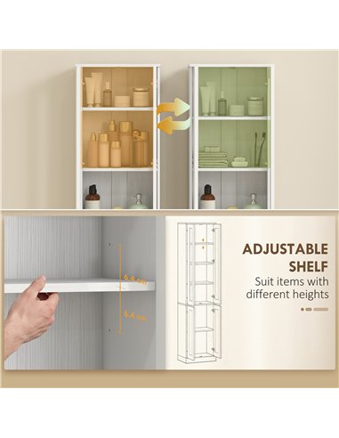 HOMCOM Tall Bathroom Storage Cabinet, 6-Tier Slim Bathroom Cabinet with Adjustable Shelf, 4 Soft-Close Doors, White