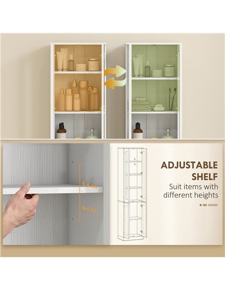 HOMCOM Tall Bathroom Storage Cabinet, 6-Tier Slim Bathroom Cabinet with Adjustable Shelf, 4 Soft-Close Doors, White - pic 206635 | FastDaddyshop