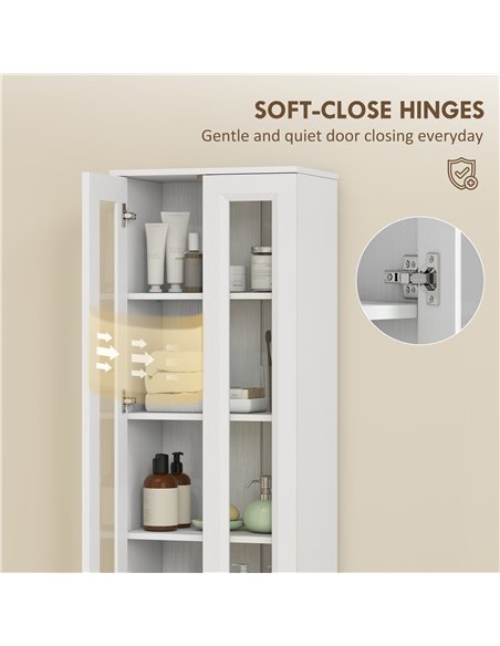 HOMCOM Tall Bathroom Storage Cabinet, 6-Tier Slim Bathroom Cabinet with Adjustable Shelf, 4 Soft-Close Doors, White - pic 206636 | FastDaddyshop